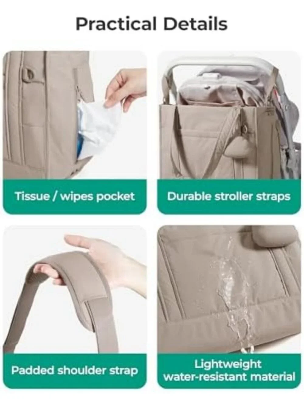 Lightweight Puffer Diaper Bag Tote for Baby, Travel & Work - Stylish
